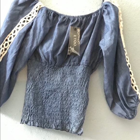 NWT Beautiful I TOO Denim Dressy blouse CA Base - Picture 6 of 7